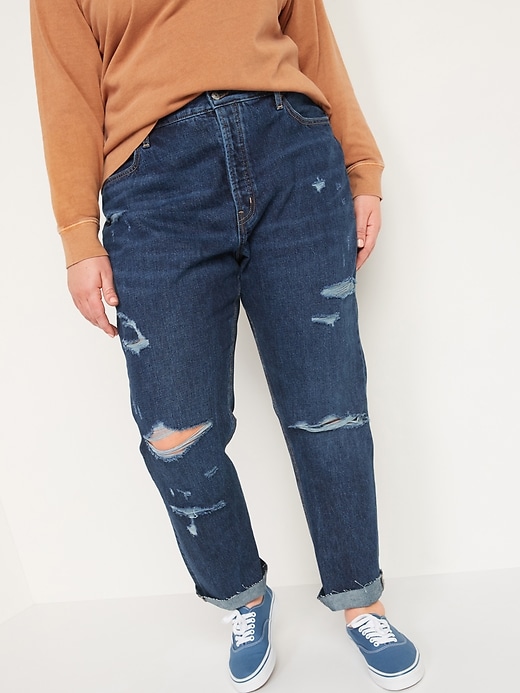 Image number 7 showing, High-Waisted Slouchy Straight Cropped Ripped Dark-Wash Jeans for Women