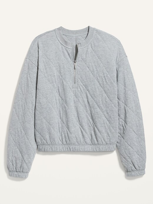 Image number 4 showing, Crew-Neck Half-Zip Quilted Sweatshirt for Women