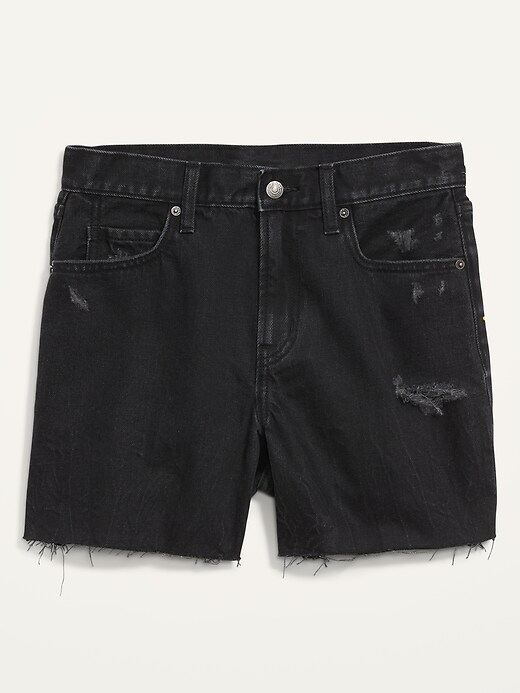 Image number 4 showing, High-Waisted Slouchy Straight Cut-Off Black Jean Shorts for Women-- 5-inch inseam