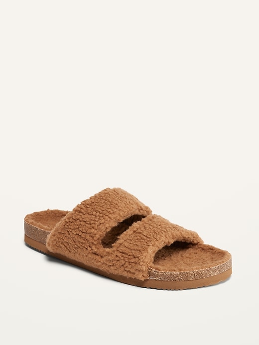 View large product image 1 of 1. Cozy Sherpa Double-Strap Slide Slippers
