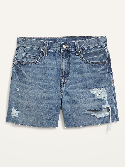 Image number 4 showing, High-Waisted Slouchy Straight Ripped Cut-Off Jean Shorts for Women-- 5-inch inseam