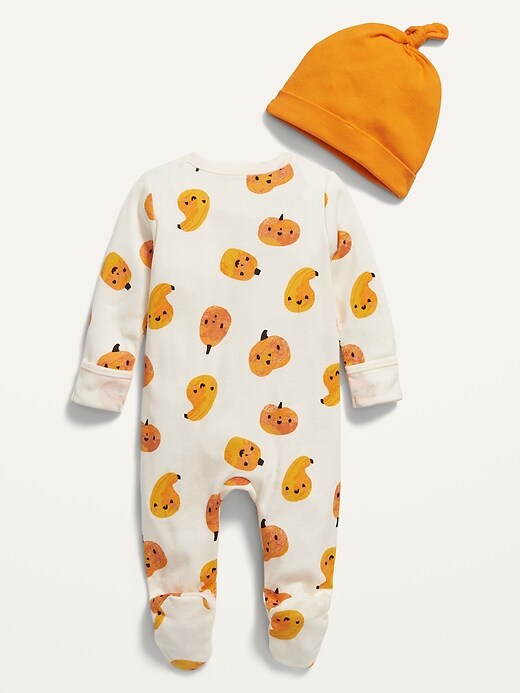 Unisex Printed Sleep & Play Footed One-Piece and Beanie Set for Baby
