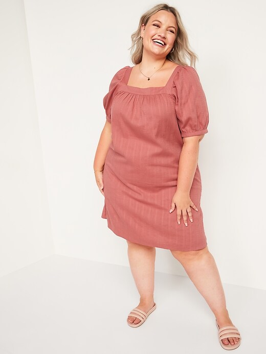 puff sleeve dobby cotton mini dress Puff-Sleeve Dobby Mini Swing Dress