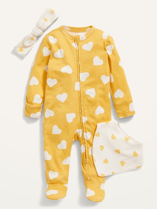 View large product image 1 of 2. Unisex Sleep & Play Footed One-Piece, Headband & Bib Layette Set for Baby