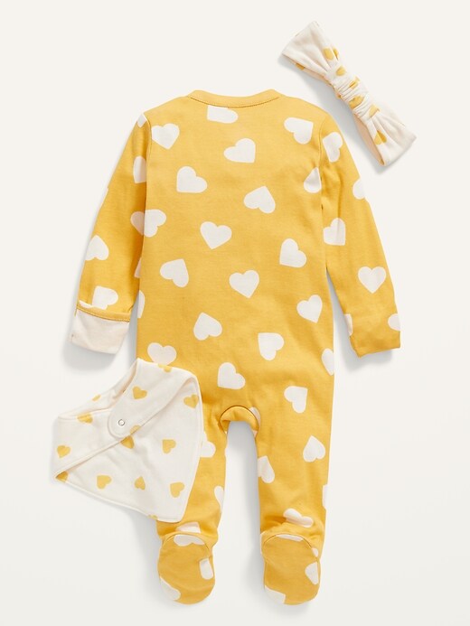 View large product image 2 of 2. Unisex Sleep & Play Footed One-Piece, Headband & Bib Layette Set for Baby