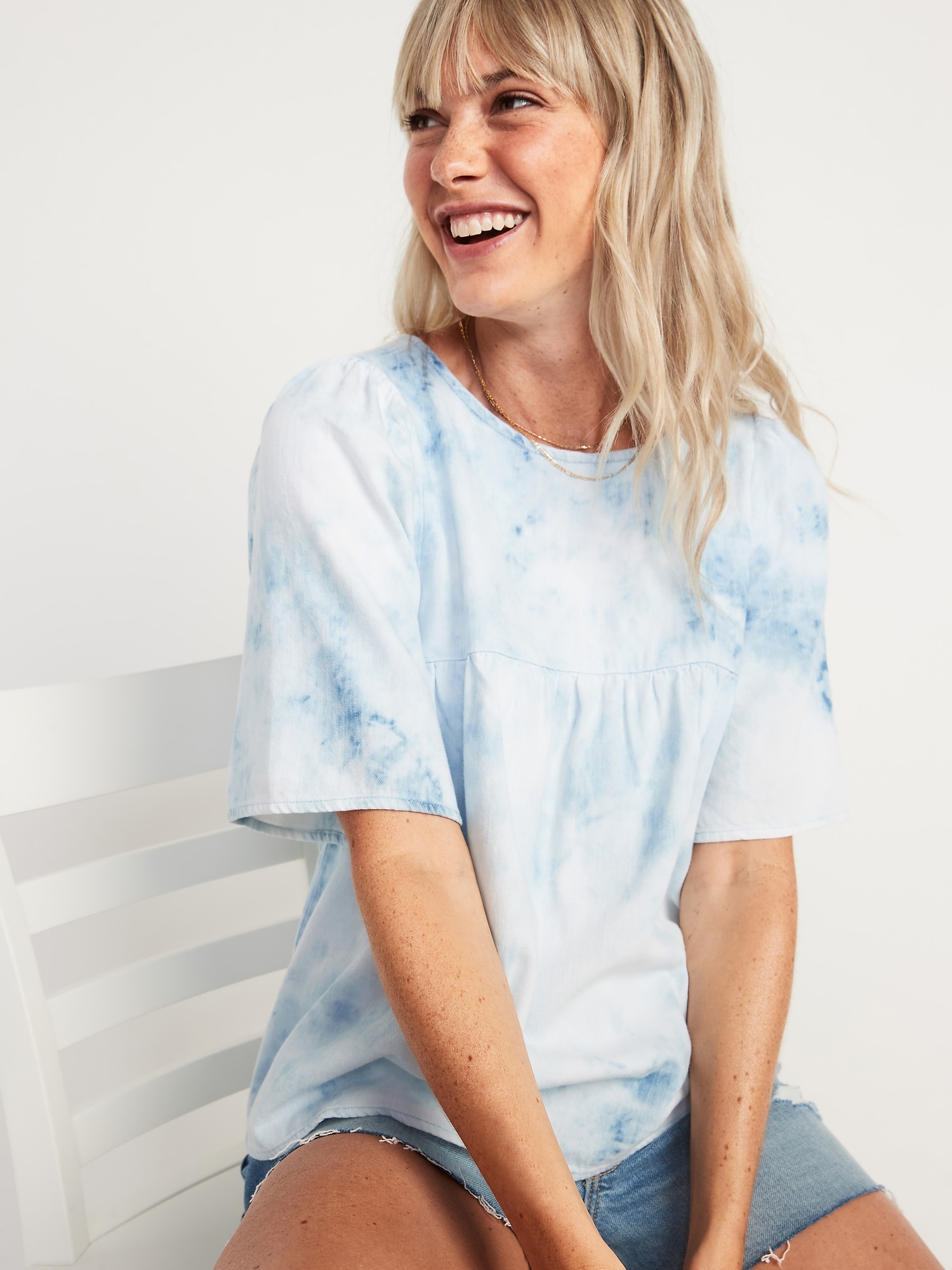 Oversized Tie-Dyed Jean Top for Women