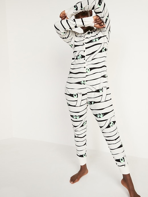 Image number 1 showing, Matching Halloween Graphic One-Piece Pajamas