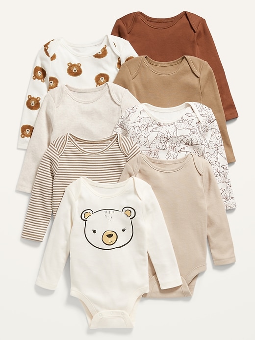 View large product image 1 of 2. Long-Sleeve Unisex 8-Pack Bodysuit for Baby