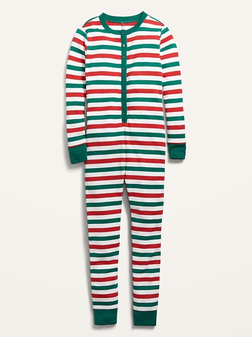 View large product image 2 of 4. Gender-Neutral Snug-Fit Matching Striped One-Piece Pajamas for Kids