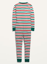 View large product image 3 of 4. Gender-Neutral Snug-Fit Matching Striped One-Piece Pajamas for Kids
