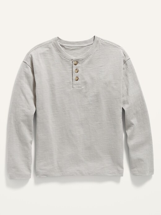 View large product image 1 of 1. Oversized Slub-Knit Long-Sleeve Henley T-Shirt for Boys