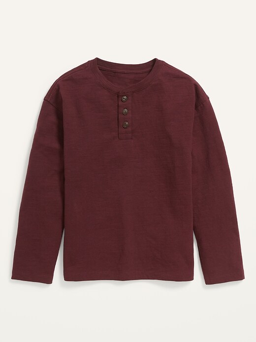 View large product image 1 of 1. Oversized Slub-Knit Long-Sleeve Henley T-Shirt for Boys