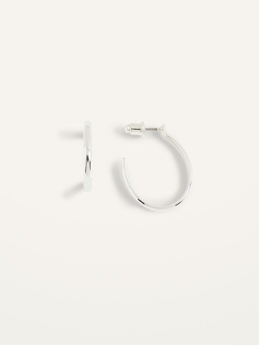 View large product image 1 of 1. Silver-Toned Oval Hoop Earrings For Women