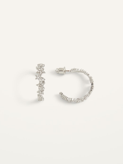 View large product image 1 of 1. Silver-Toned Crystal-Star Hoop Earrings For Women