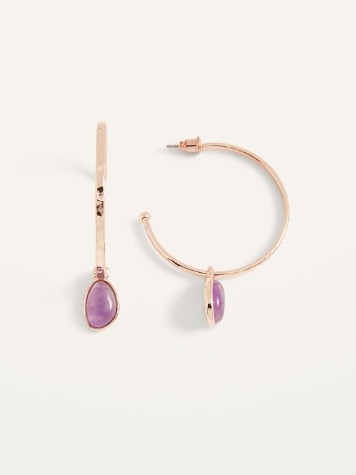 View large product image 1 of 1. Gold-Toned Amethyst Hoop Earrings For Women