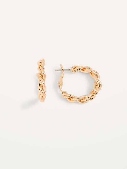 View large product image 1 of 1. Braided Gold-Toned Hoop Earrings for Women