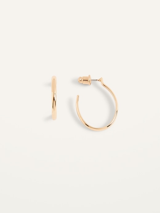 View large product image 1 of 1. Gold-Toned Oval-Hoop Earrings For Women