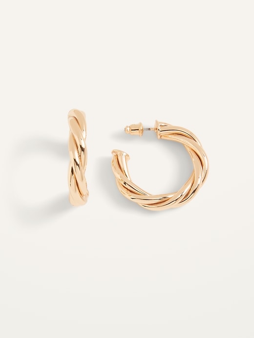 View large product image 1 of 1. Twisted Gold-Toned Hoop Earrings For Women