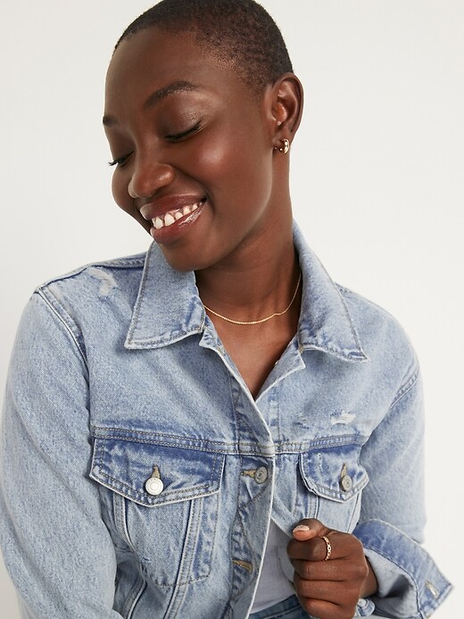 Image number 3 showing, Classic Ripped Light-Wash Jean Jacket for Women