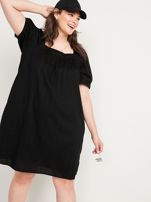 Image number 7 showing, Puff-Sleeve Dobby Mini Swing Dress for Women