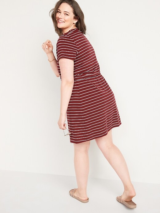 Image number 8 showing, Waist-Defined Striped Slub-Knit Mini T-Shirt Dress for Women