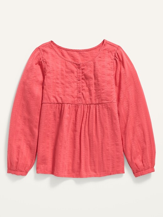 View large product image 1 of 2. Textured Dobby Button-Front Long-Sleeve Blouse for Girls
