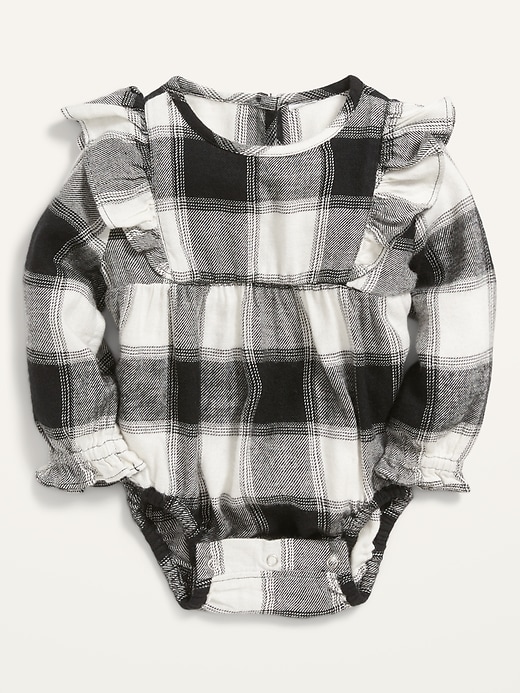 View large product image 1 of 1. Ruffled Long-Sleeve Buffalo Plaid Bodysuit for Baby