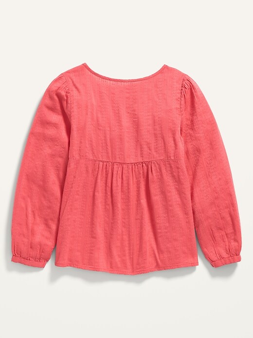View large product image 2 of 2. Textured Dobby Button-Front Long-Sleeve Blouse for Girls