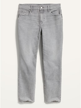 Mid-Rise Gray-Wash Cut-Off Boyfriend Jeans for Women | Old Navy