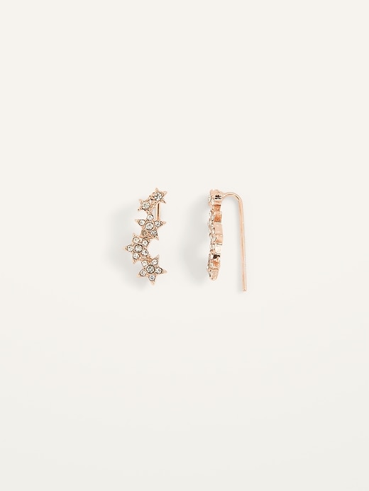 View large product image 1 of 2. Rose-Gold Toned Pavé Star Stud Earrings For Women