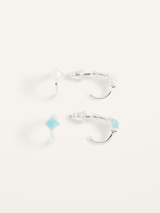 View large product image 1 of 1. Silver-Plated Quartz Stone Hoop Earrings 2-Pack For Women