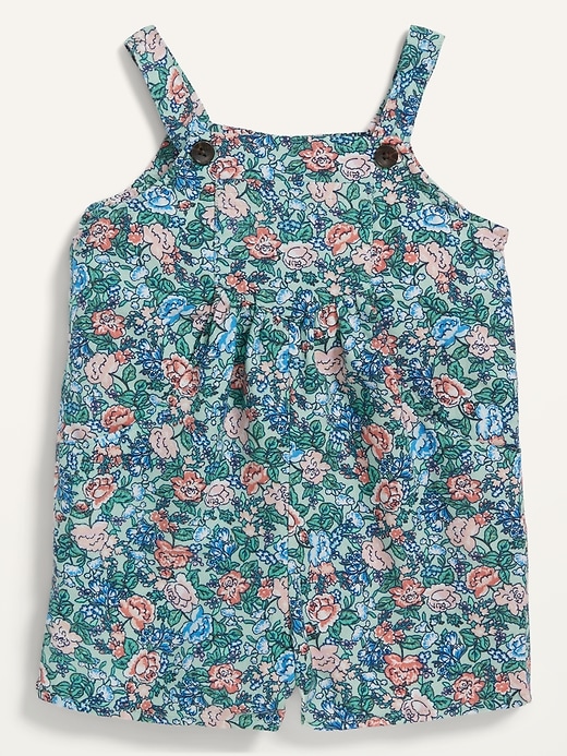 View large product image 1 of 2. Floral-Print Utility-Pocket Sleeveless Romper for Toddler Girls