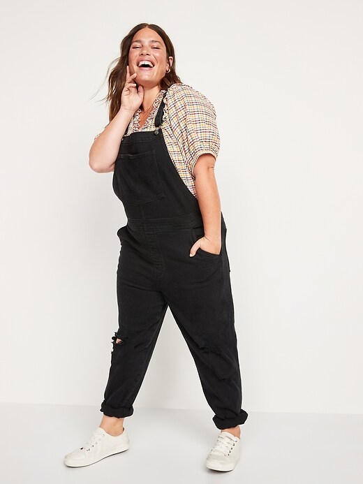 Image number 7 showing, O.G. Straight Black Ripped Jean Overalls for Women