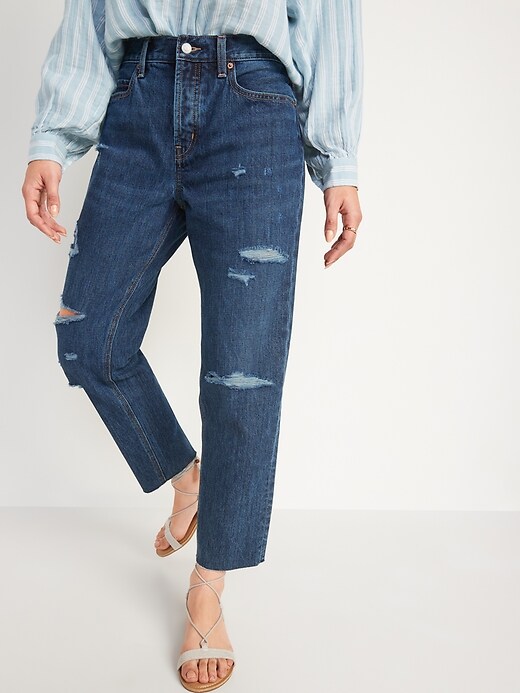 Image number 5 showing, High-Waisted Slouchy Straight Cropped Ripped Dark-Wash Jeans for Women