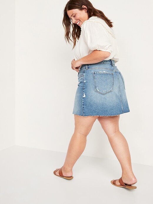 Image number 8 showing, High-Waisted Button-Fly O.G.Straight Raw-Hem Jean Skirt