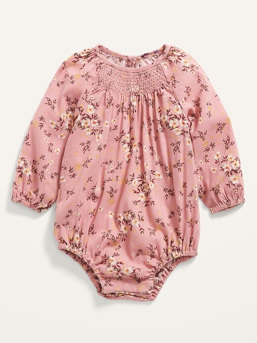 View large product image 1 of 2. Long-Sleeve Smocked Floral Romper for Baby