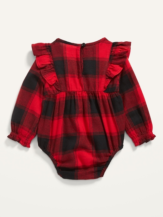 View large product image 2 of 2. Ruffled Long-Sleeve Buffalo Plaid Bodysuit for Baby