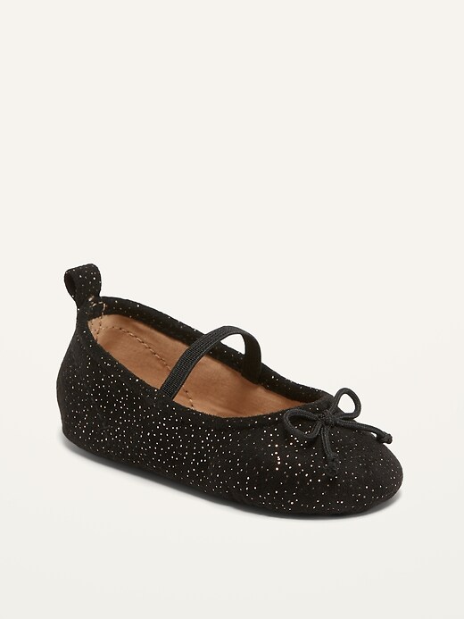 View large product image 1 of 4. Faux-Suede Gold-Sparkle Ballet Flats for Baby