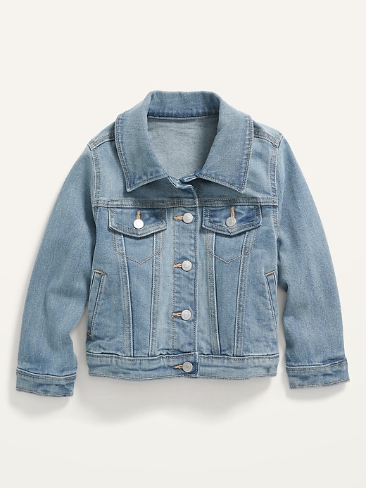 View large product image 1 of 2. Medium-Wash Stretch Jean Jacket for Toddler Girls