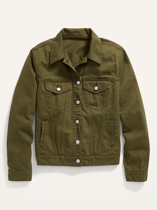 Image number 4 showing, Olive Green Non-Stretch Jean Jacket for Women
