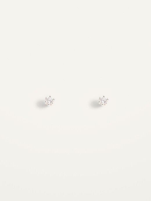 View large product image 1 of 1. Sterling Silver Crystal-Stone Stud Earrings For Women