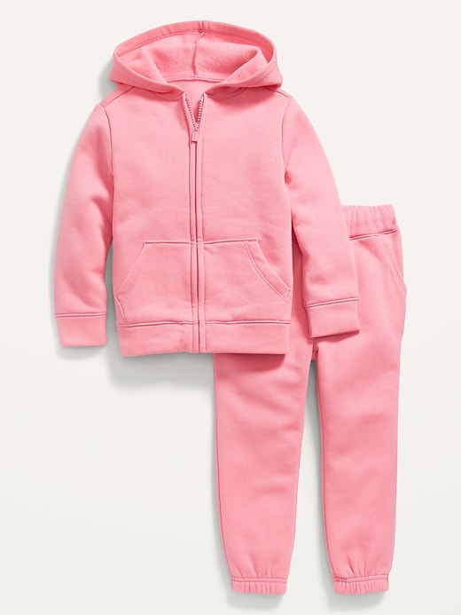 View large product image 1 of 2. Unisex 2-Piece Fleece Zip Hoodie & Jogger Sweatpants Set for Toddler