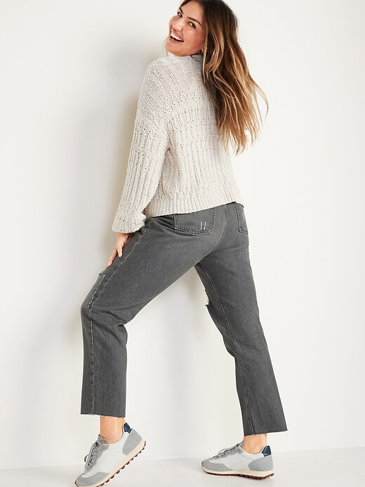 Image number 2 showing, Extra High-Waisted Button-Fly Sky-Hi Straight Patchwork Non-Stretch Jeans for Women