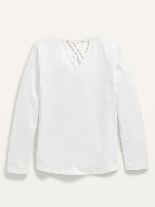 View large product image 2 of 2. Softest Long-Sleeve Lattice-Back T-Shirt for Girls