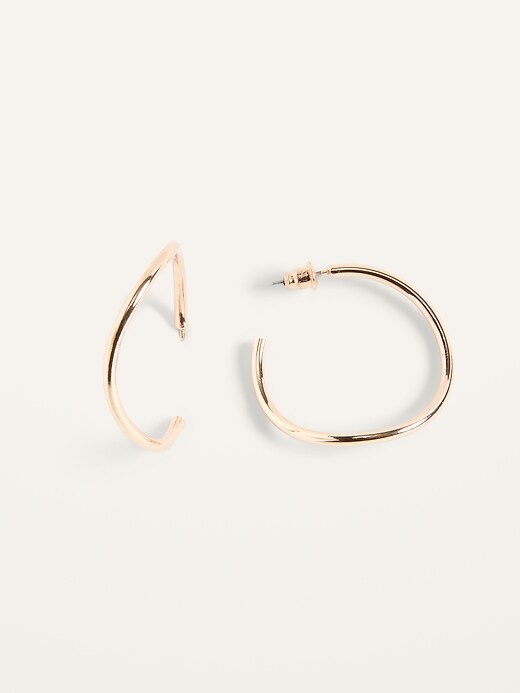 View large product image 1 of 1. Gold-Toned Asymmetrical Hoop Earrings For Women