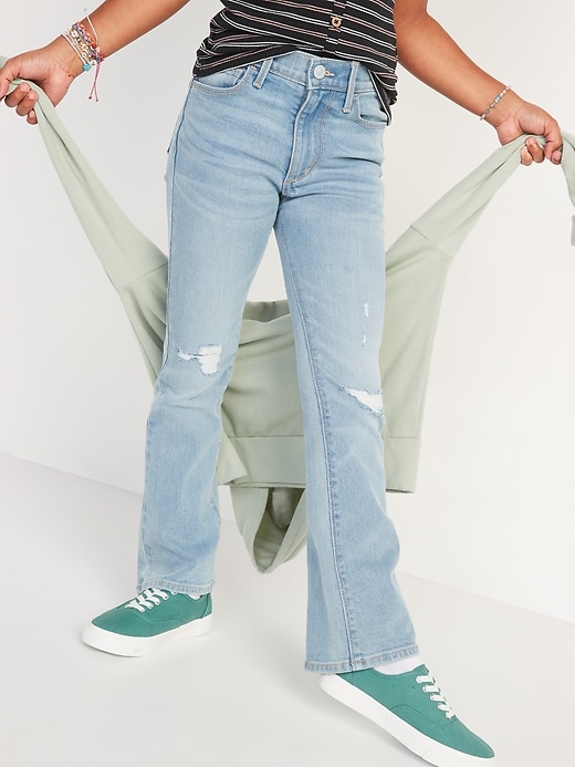 View large product image 1 of 4. Built-In Tough High-Waisted Distressed Flare Jeans for Girls