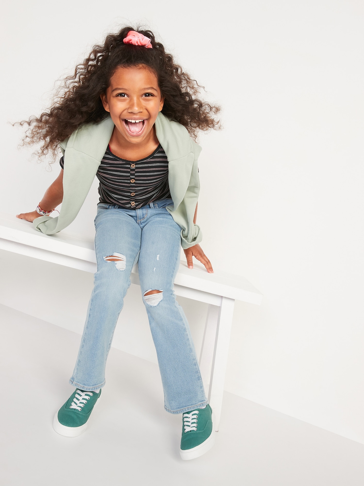 Built-In Tough High-Waisted Distressed Flare Jeans for Girls | Old Navy
