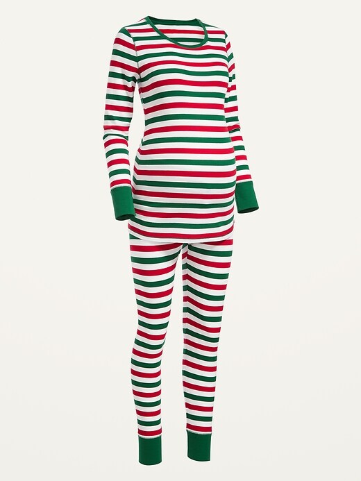 View large product image 2 of 2. Maternity Matching Holiday Striped Thermal Pajama Set