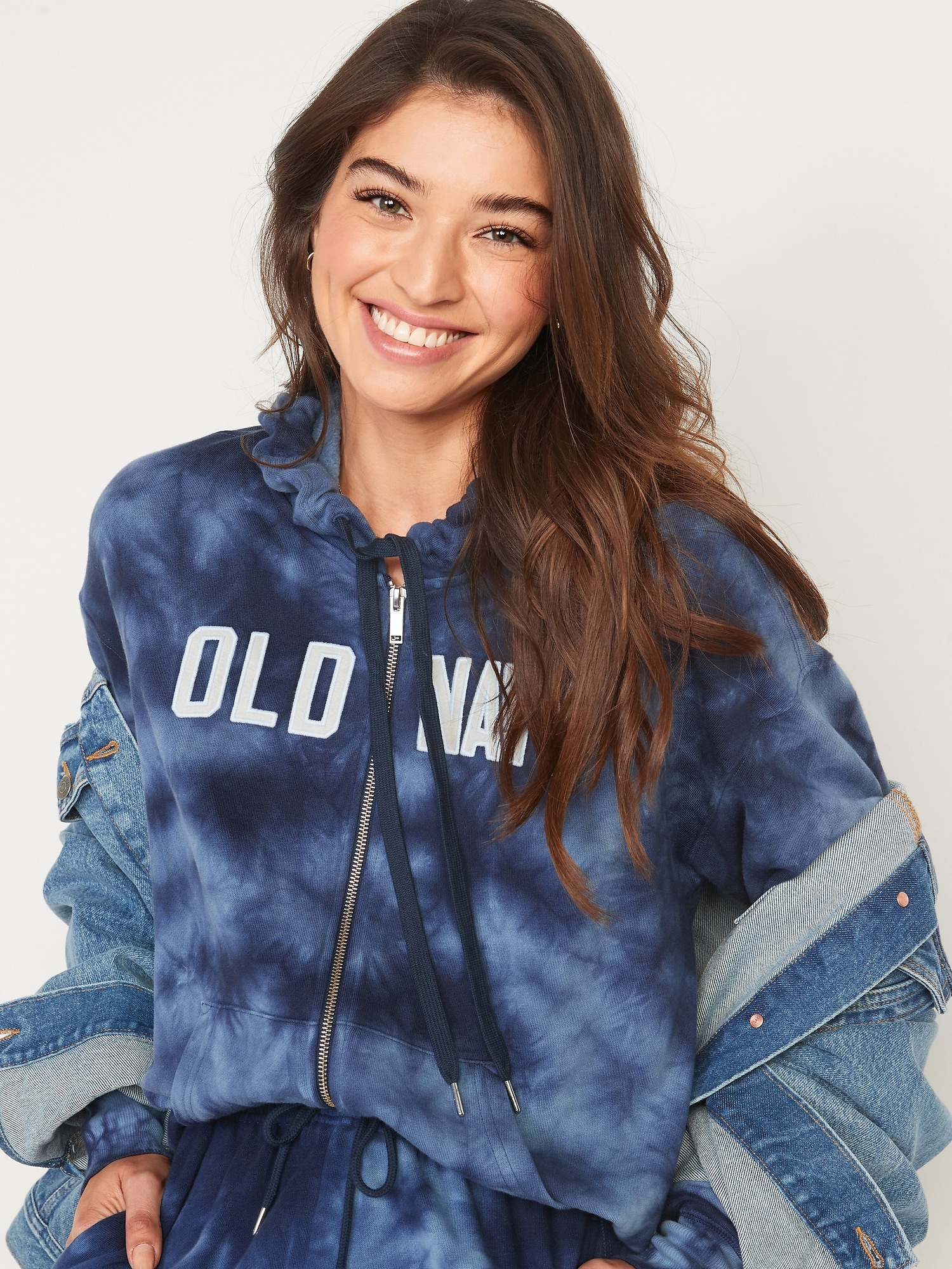 Logo Graphic Specially Dyed Zip Front Hoodie For Women Old Navy