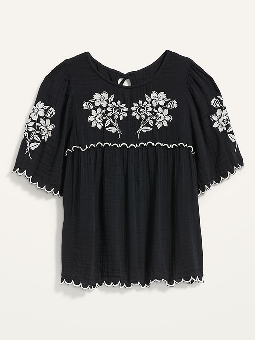 View large product image 1 of 1. Oversized Embroidered Short-Sleeve Blouse for Women